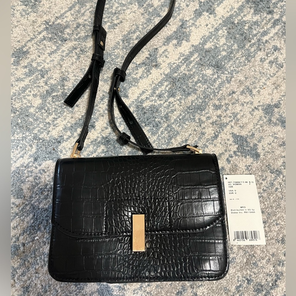 Mango Black Faux Leather Cross Body Bag